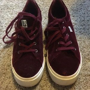 Maroon velvet sneakers